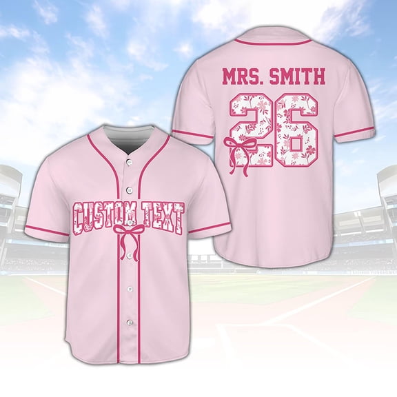 Customized Name And Grade Floral Letter Coquette Bow Teacher Baseball Jersey, Back To School Gift, Teacher Gift