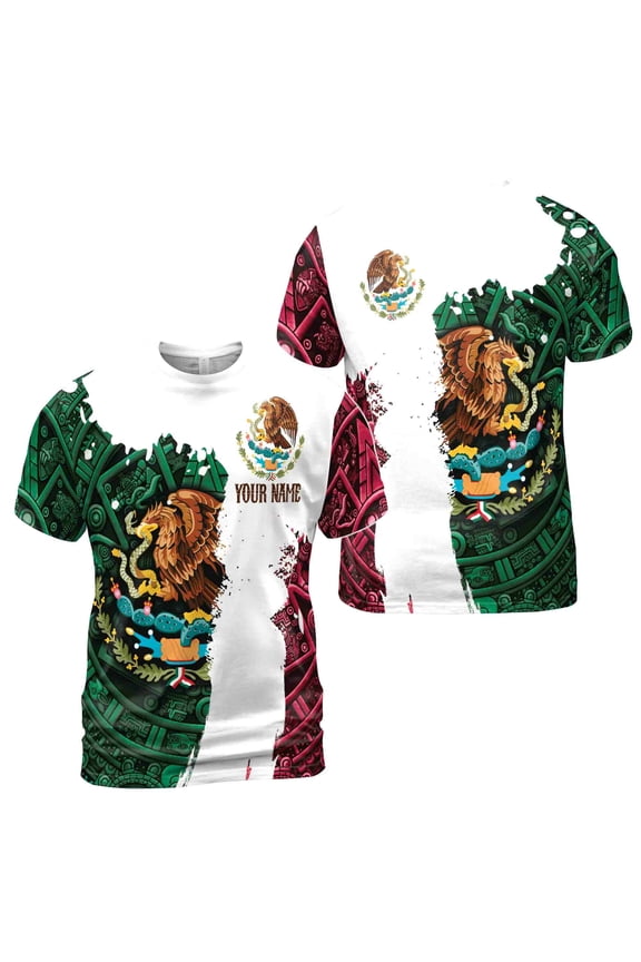 Customized Name Aztec Shirts Mexican Flag 3D T-Shirt S-5XL