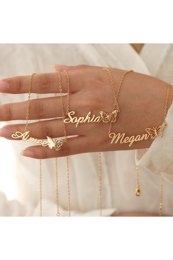 Customized Name Butterfly Necklace For Women Personalized English Letters
