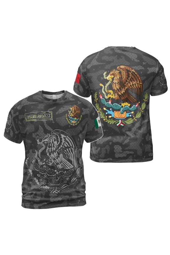 Customized Name Camouflage Mexican Flag 3D T-Shirt S-5XL