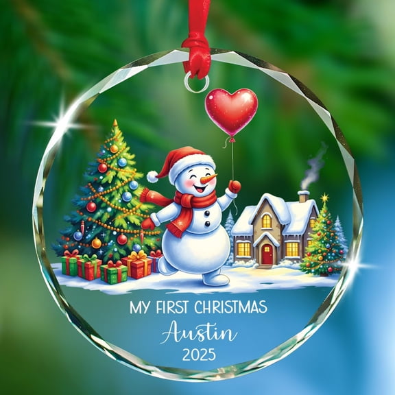 Customized Name My First Christmas Glass Ornament 2025, Babies 1st Xmas Ornaments Gifts for New Baby, Personalized Newborn Baby Christmas Glass Ornaments Hanging, Baby's First Xmas Snowman Keepsakes