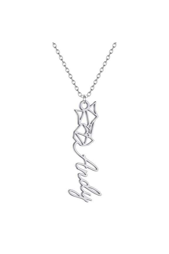 Customized Name Fox Pendant Necklace for Women Men Stainless Steel Custom Animal Choker Neck Chain Birthday Jewelry Gift