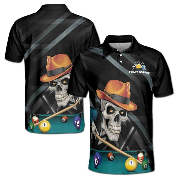 Customized Name Gentleman Skeleton Play Billiards Men's Polo S-5XL