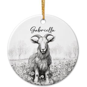 Customized Name Goat Ceramic Christmas Ornament 2025, Unique Goat Animal Xmas Ornament Gift for Men Women Friend, Personalized Goat Lover Ceramic Ornament, Pencil Drawing Goat Keepsake Ornament Decor