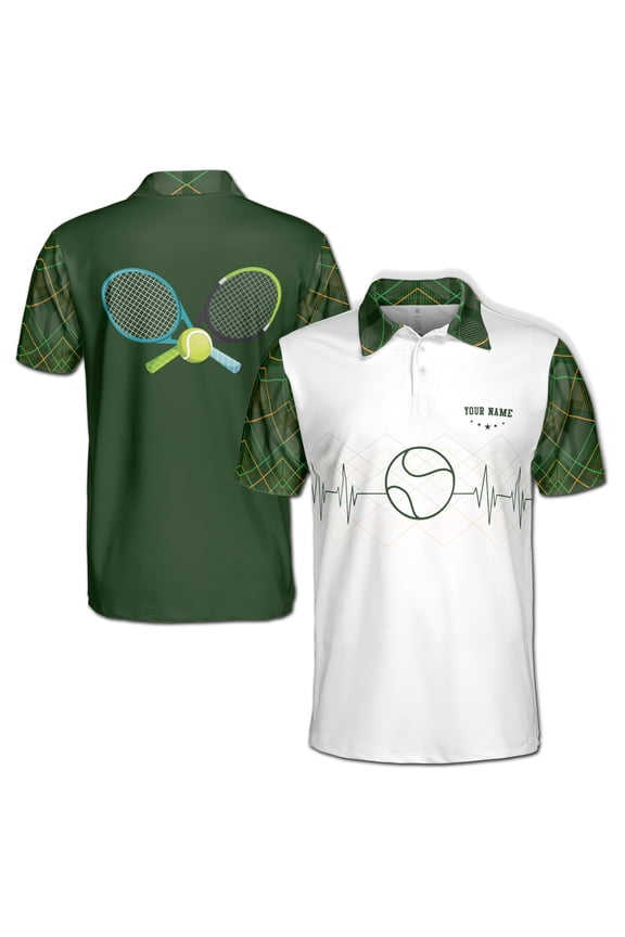 Customized Name Heartbeat with Tennis Player Men's Polo S-5XL