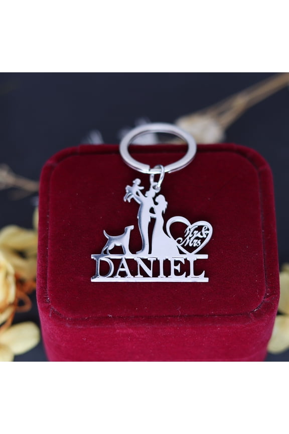 Customized Name Keyring Couple Love Heart Stainless Steel Jewelry Key Chain Dad Mom Baby Pet Pendant Keychain Family Gift