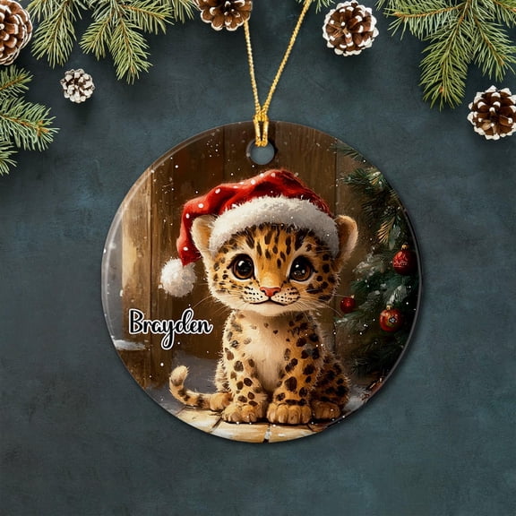 Customized Name Leopard Lover Ceramic Ornament, Cute Leopard Xmas Ornament Gift for Kid Child Friends Besties Animal Lover, Personalized Leopard Ceramic Xmas Ornament, Leopard Christmas Ornament 2025