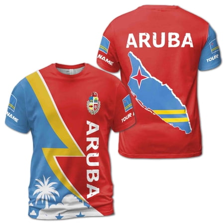 Customized Name Patriotic Aruba Flag Color Inspo Men's T-shirt S-5XL