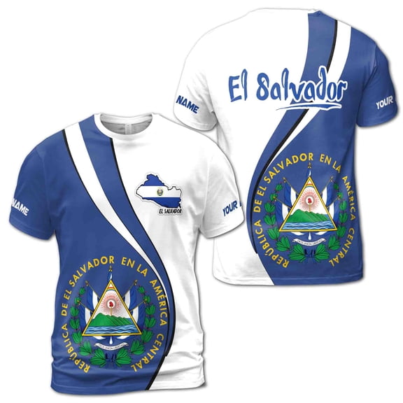 Customized Name Patriotic El Salvador Map Region Coat of Arms Men T-shirt S-5XL