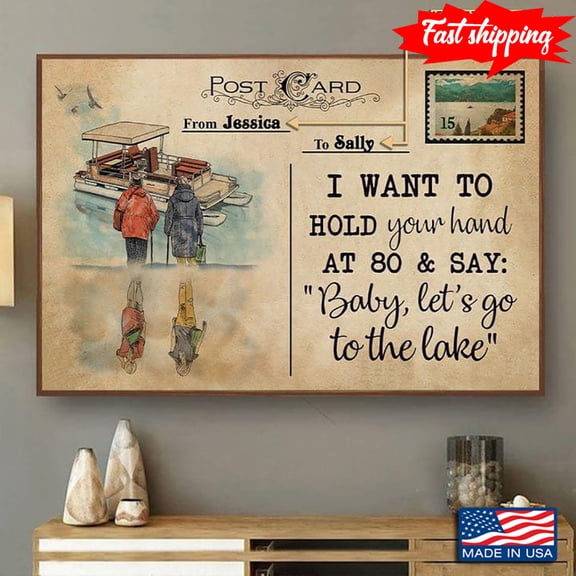 Customized Name Postcard Lesbian Couples I Want To Hold Your Hand At 80 & Say “Baby, Let’s Go To The Lake” 16 x 24 Inch Poster