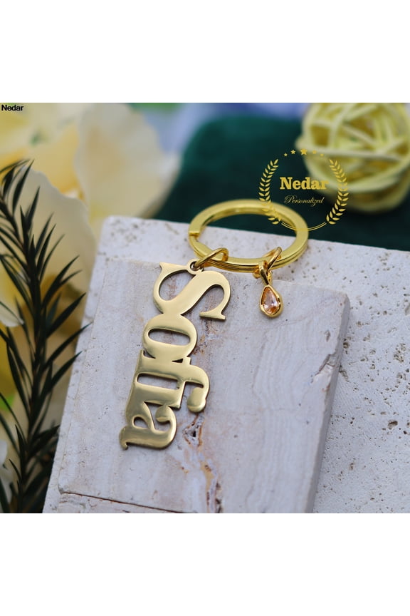 Customized Name Stainless Steel Engraved Letters Keyrings Friends Family Lover DIY Custom Nameplate Birthstone Keychain