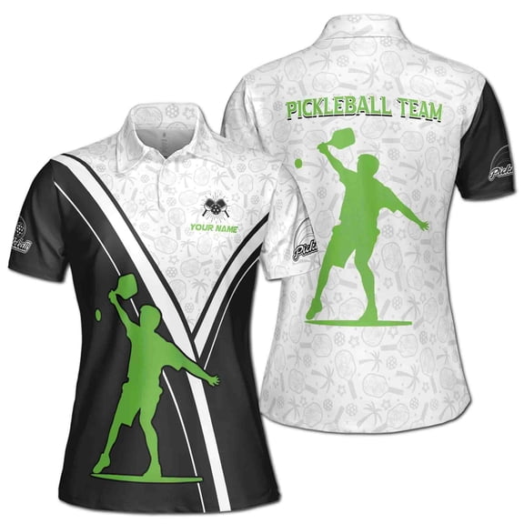 Customized Name Team Funny Pickleball Silhouette Pattern Women's Polo Shirt S-5XL