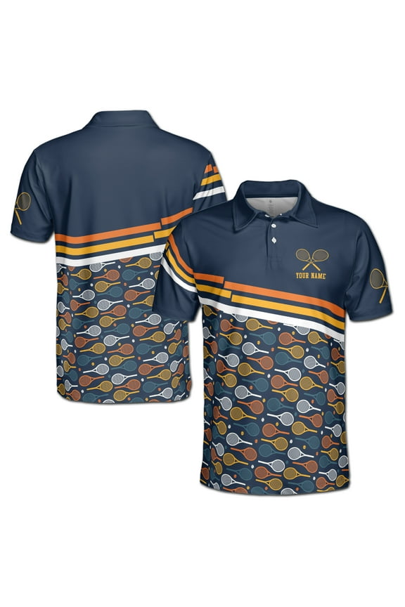 Customized Name Tennis Racket Pattern Men's Polo S-5XL
