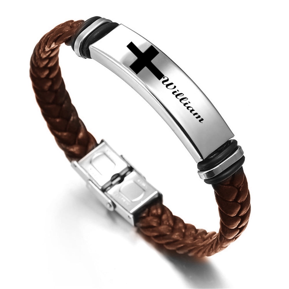 アクセサリー Engraved the Cross leatherbracelet GINZI Engraved Men Bracelet, Leather Cross Bracelet, Gift for Him