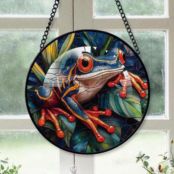 Customized Neon Frog Stained Glass Window Hangings, Neon Frog Colorful Glass Panel Pretty Gifts, Neon Frog Decoration for Home Garden Christmas ugOesC (Neon Frog 1)