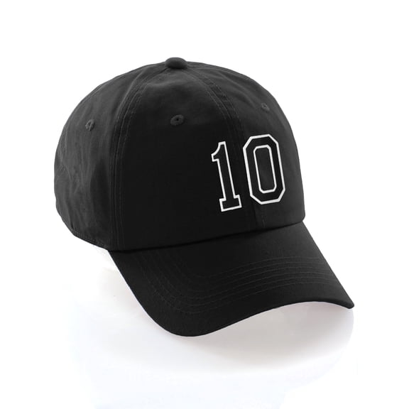 Customized Number Hat 00 to 99 Team Colors Baseball Cap, Black Hat White Black Number 10
