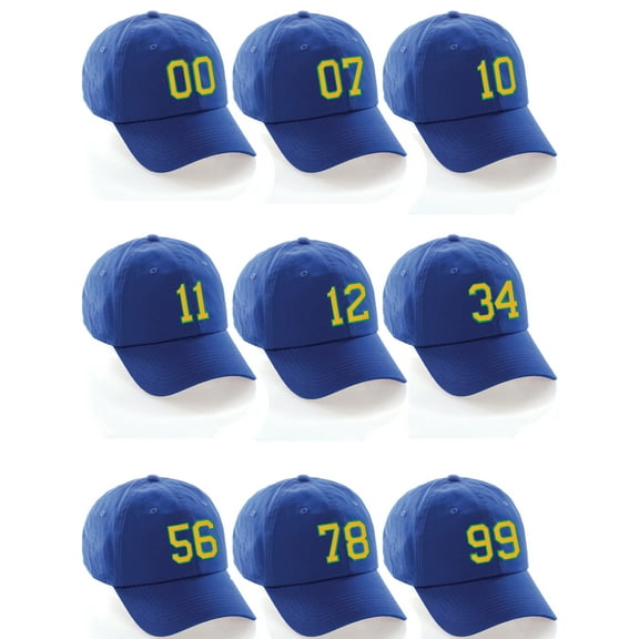 Customized Number Hat 00 to 99 Team Colors Baseball Cap, Blue Hat Green Gold Custom