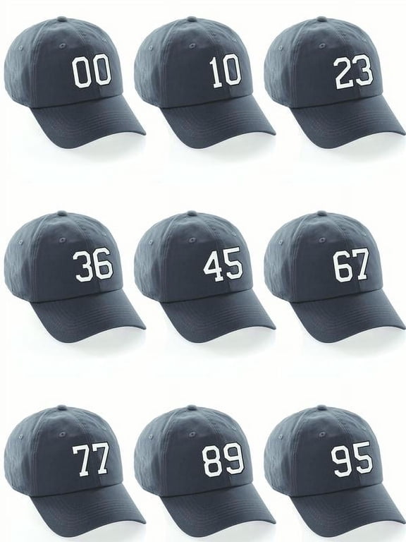 Customized Number Hat 00 to 99 Team Colors Baseball Cap, Charcoal Black White Custom