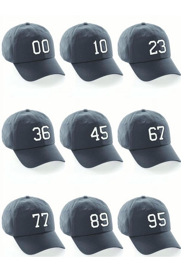 Customized Number Hat 00 to 99 Team Colors Baseball Cap, Charcoal Black White Custom