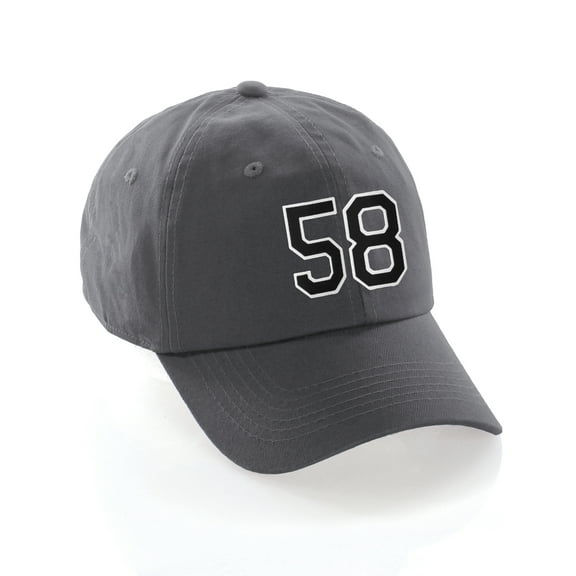 Customized Number Hat 00 to 99 Team Colors Baseball Cap, Charcoal Black White Number 58