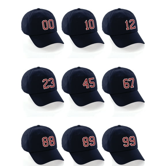 Customized Number Hat 00 to 99 Team Colors Baseball Cap, Navy Hat White Red Custom