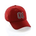 thumbnail image 1 of Customized Number Hat 00 to 99 Team Colors Baseball Cap, Red Hat White Black Number 01, 1 of 4