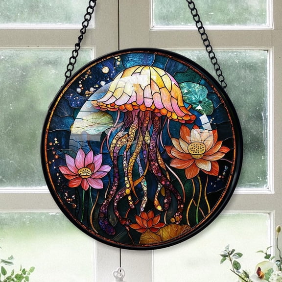 Customized Ocean Jellyfish Stained Glass, Ocean Jellyfish Suncatchers, Ocean Jellyfish Window Hangings, Stained Glass for Home Dcor IWUsLm (Fish 8)