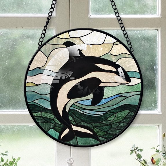Customized Orca Whale Christmas Stained Glass, Orca Whale for Christmas Tree, Orca Whale Christmas Décor, Ornament 2025 P2K2AD