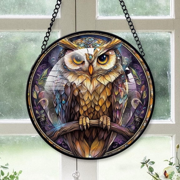 Customized Owl Stained Glass, Owl Glass Panel Sun Catchers Pretty Gifts, Owl Decoration for Home Garden Christmas Party Wedding 13FOX0