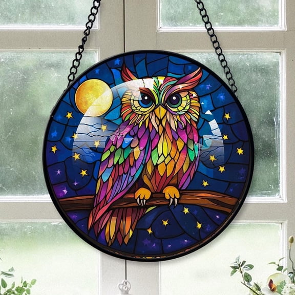 Customized Owl Stained Glass, Owl Glass Panel Sun Catchers Pretty Gifts, Owl Decoration for Home Garden Christmas Party Wedding 86x7R5 (Owl 11)