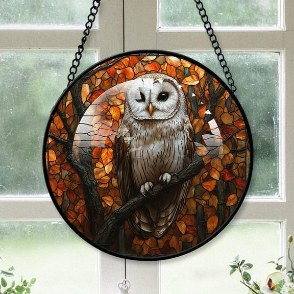 Customized Owl Stained Glass, Owl Glass Panel Sun Catchers Pretty Gifts, Owl Decoration for Home Garden Christmas Party Wedding bazNn6