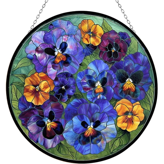 Customized Pansies Stained Glass Window Hanging, Stained Glass Suncatcher for Women, Window Decor Perfect Home Décor