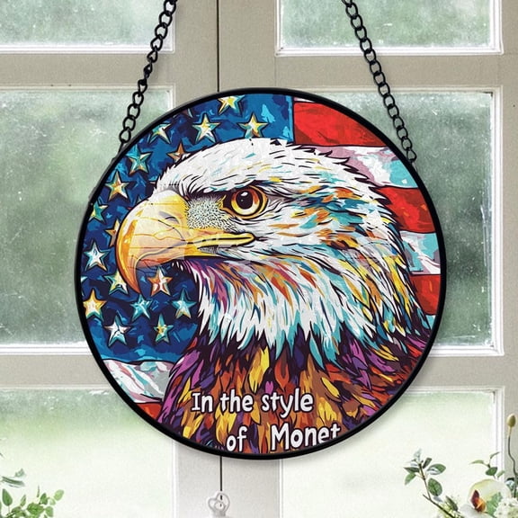 Customized Patriotic Eagle Hanging Stained Glass for Windows , Patriotic Eagle Hand-Painted Sun Catcher, Patriotic Eagle Garden Hangings Christmas, for Home Décor tDnbed