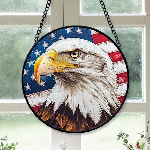 Customized Patriotic Eagle Stained Glass Window Hangings, Patriotic Eagle Colorful Glass Panel Pretty Gifts, Patriotic Eagle Decoration for Home Garden Christmas g8u8lj