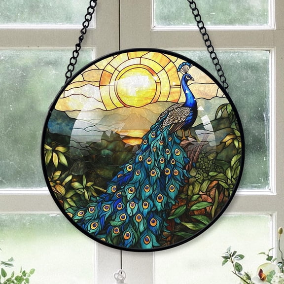 Customized Peacock Bird Nerd Stained Glass Window Hangings, Peacock Bird Nerd Colorful Glass Panel Pretty Gifts, Peacock Bird Nerd Decoration for Home Garden Christmas Z1J7VG (Peacock Bird Nerd 2)