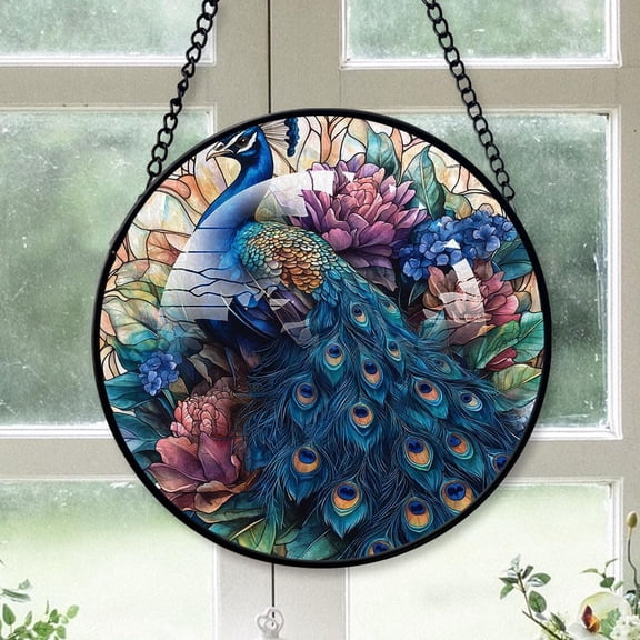Customized Peacock Stained Glass, Peacock Glass Panel Sun Catchers Pretty Gifts, Peacock Decoration for Home Garden Christmas Party Wedding BAom9n (Peacock 9)