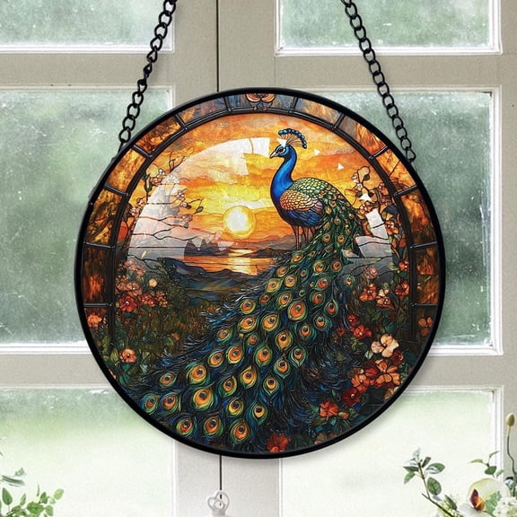 Customized Peacock Stained Glass, Peacock Suncatchers, Peacock Window Hangings, Stained Glass for Home Décor yaAWB3
