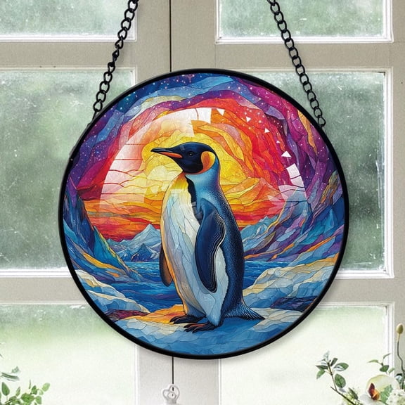 Customized Penguin Stained Glass, Penguin Glass Panel Sun Catchers Pretty Gifts, Penguin Decoration for Home Garden Christmas Party Wedding 8u1iWk (Penguin 7)