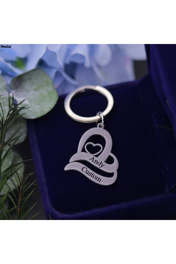Customized Personalized Double Name Keychain Stainless Steel Heart Custom Letter Date Number Keyring Couple Friends Gift