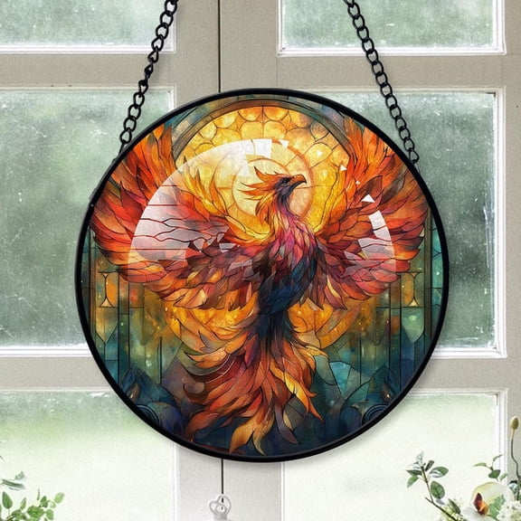 Customized Phoenix Hanging Stained Glass for Windows , Phoenix Hand-Painted Sun Catcher, Phoenix Garden Hangings Christmas, for Home Décor sh4ieN