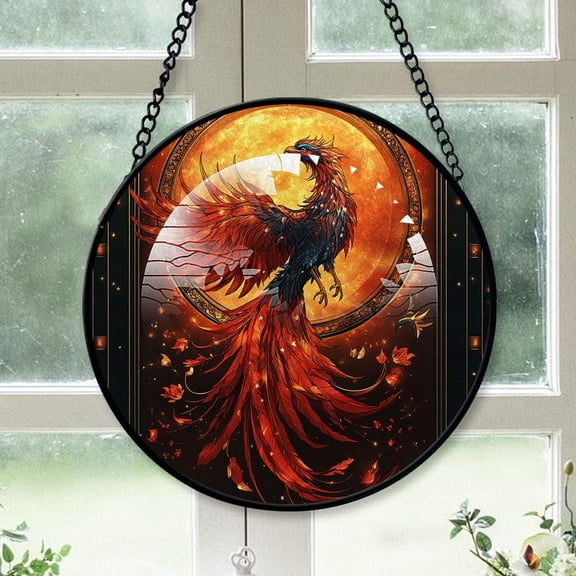 Customized Phoenix Stained Glass, Phoenix Glass Panel Sun Catchers Pretty Gifts, Phoenix Decoration for Home Garden Christmas Party Wedding WQ9n0T