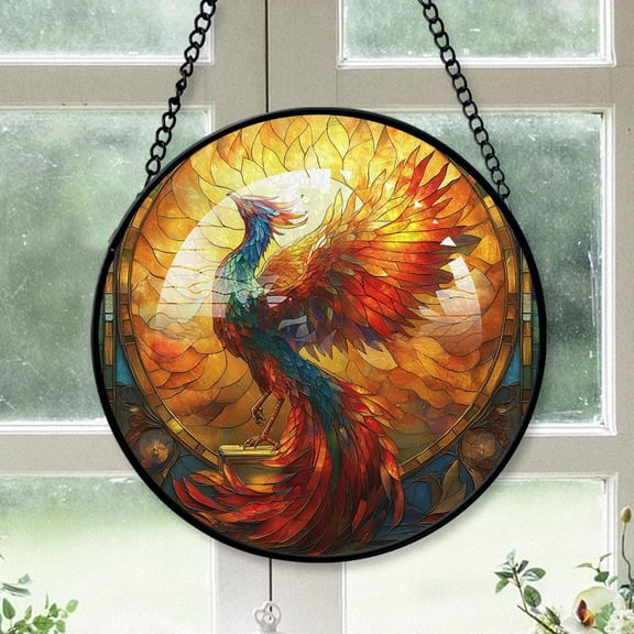 Customized Phoenix Stained Glass Window Hangings, Phoenix Colorful Glass Panel Pretty Gifts, Phoenix Decoration for Home Garden Christmas 5l7iDL