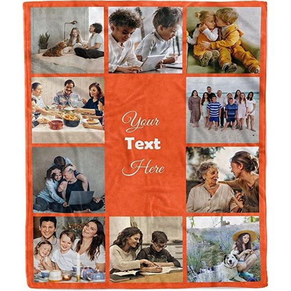 Customized Photo Blanket - Collage Blanket with Text. Make Your Own Fleece Throw Blanket. Gift for Valentine, Anniversary & Birthday. (Photo Blanket 28, 50"X60")