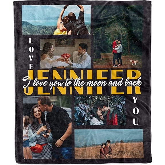 Customized Photo Blanket - Collage Blanket with Text. Make Your Own Fleece Throw Blanket. Gift for Valentine, Anniversary & Birthday. (Photo Blanket 28, 50"X60")
