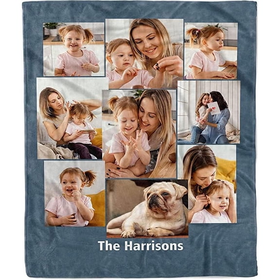 Customized Photo Blanket - Collage Blanket with Text. Make Your Own Fleece Throw Blanket. Gift for Valentine, Anniversary & Birthday. (Photo Blanket 28, 50"X60")