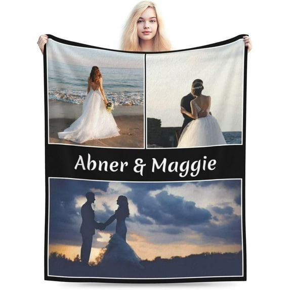 Customized Photo Blanket for Couples, Personalized Blankets with Name Image Logo Gifts for Husband/Wife, Gift for Wife Husband Her Him Anniversary Wedding, White, 40"x50" Blankets