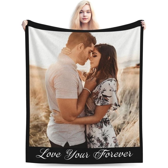 Customized Photo Blanket for Couples, Personalized Blankets with Name Image Logo Gifts for Husband/Wife, Gift for Wife Husband Her Him Anniversary Wedding, White, 40"x50" Blankets