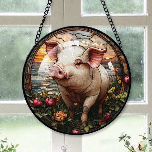 Customized Pig Stained Glass, Pig Suncatchers, Pig Window Hangings, Stained Glass for Home Dcor twP55Q (Pig 10)