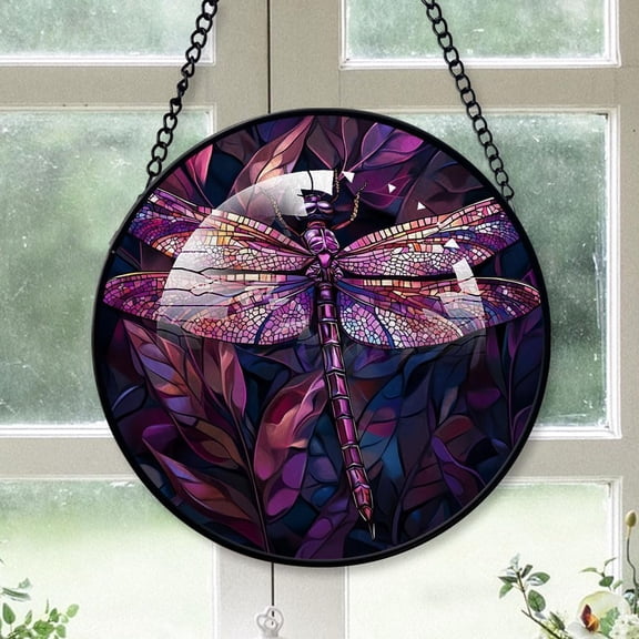 Customized Pink Dragonfly Suncatcher Stained Glass, Pink Dragonfly Gifts for Women for Window Hanging, Pink Dragonfly American Glass Hanging 6KSf0l (Pink Dragonfly 13)