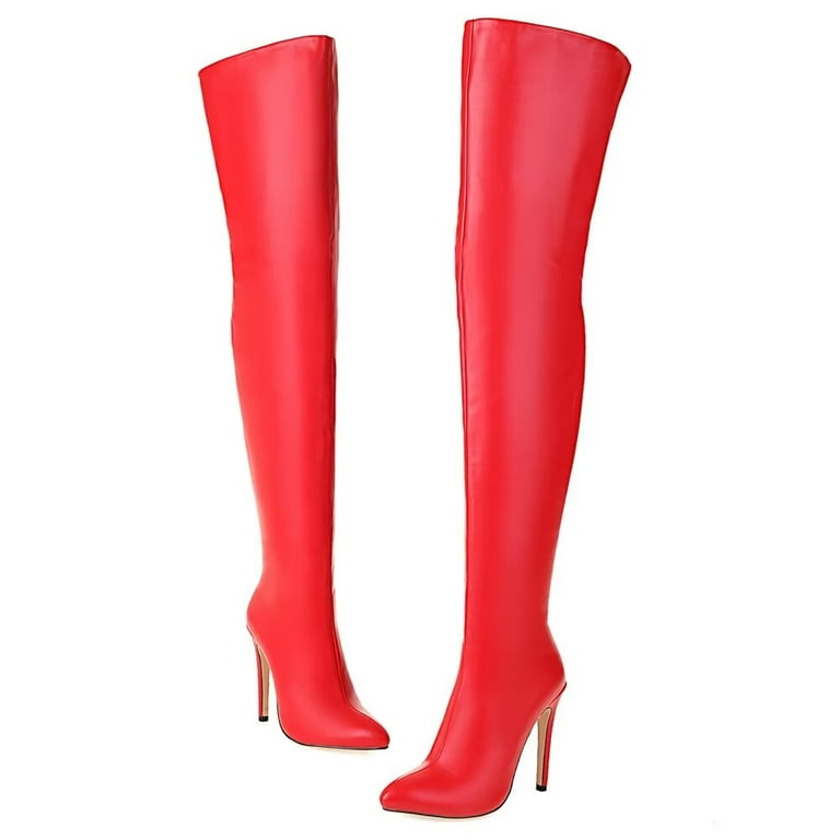 WUDPUNDR Customized Plus Size Pointed Toe Stiletto High Heel Thigh High Boots Women s Over The Knee Boots Size One size Red